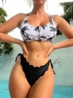 Tamron 2023 new multi-color coconut tree printing laser-cut flower petal bottoms ladies split bikini swimsuit