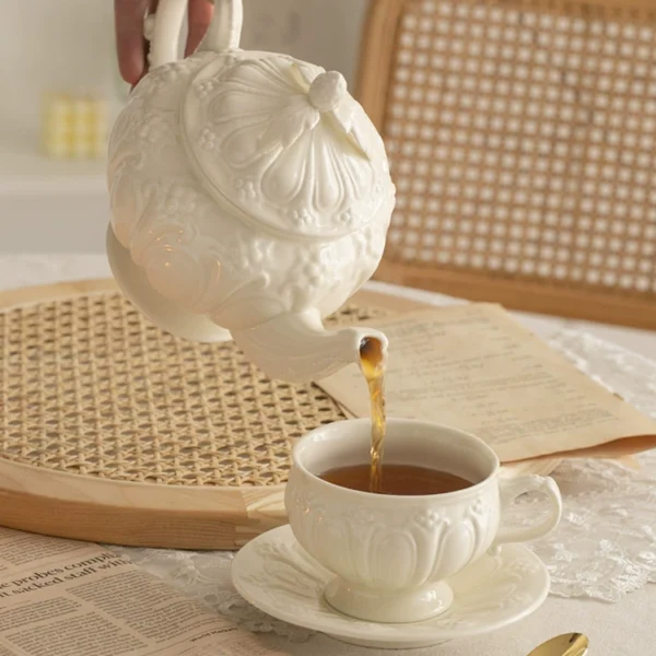 French antique elegant bone porcelain teapot