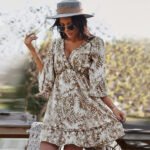 Independent designers develop new spring and summer women's clothing 2021 independent station wind deep V casual sexy dress mid skirt - Image 4