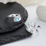 Double-layer opening feather irregular moonstone French ins cold wind minority original design female index finger ring