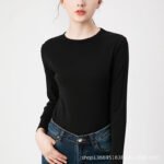 Autumn heavy imported Peruvian cotton small crew neck long-sleeved T-shirt women's white cotton slim Korean version with an undershirt - Image 4