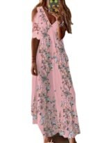 309#2022 European and American cross-border women's summer new lace short-sleeved printed long bohemian dress - Image 5