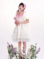 Jacquard loose high waist vintage bubble sleeve dress - Image 4