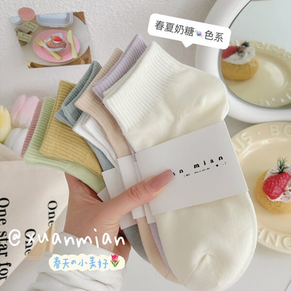 Cotton socks, solid color socks, women's cotton socks, student sports leisure, dopamine tide socks, candy color boat socks