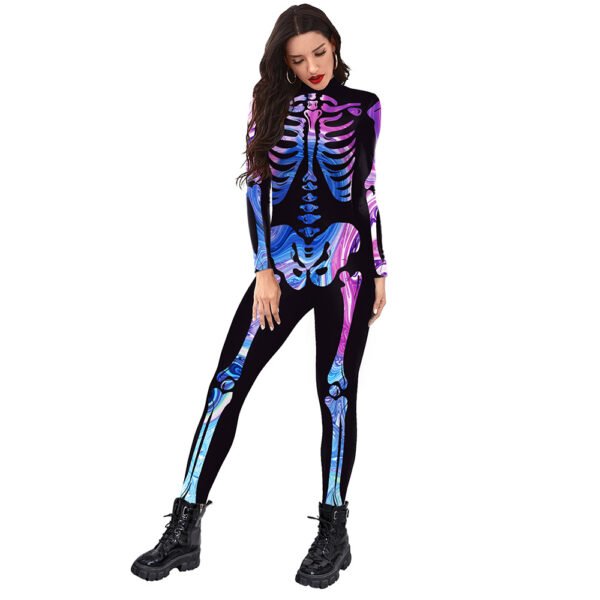 2022 European and American Halloween new products colorful human skeleton printing carnival cosplay male and female one-piece costumes