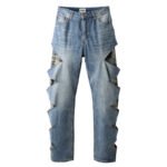 Vintage knife cut hole camouflage patchwork wide leg jeans - Image 3