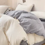 Ins washed cotton bed four-piece set pure cotton 100 simple solid color bed sheet quilt cover fitted sheet three-piece bedding