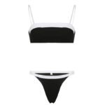 Sports underwear set black and white stitching tube top sling hollow backless top high waist triangle sexy thong women - Image 4