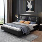 Nordic leather bed modern minimalist light luxury leather art bed master bedroom soft bag 1.8m bed 2022 new double bed