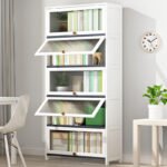 Modern minimalist glass door bookcase dustproof display cabinet floor rack living room study office bookshelf