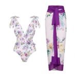 2023 European and American new one-piece swimsuit women's tight and thin retro foreign trade strappy swimsuit suit chiffon long skirt