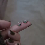 Sleep without picking sterling silver emerald square small earrings simple temperament ear bone super mini Japanese earrings female - Image 2