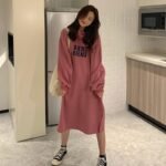 Autumn and winter plus velvet thickened loose thin letter embroidery long-sleeved lazy long skirt sweater dress women - Image 6