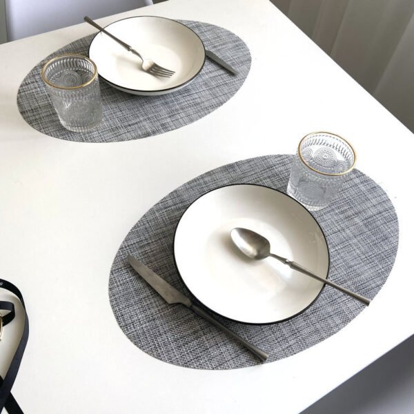 Japanese bamboo pattern heat insulation placemat oval thickened tableware mat hotel PVC mat solid color home kitchen mat coaster