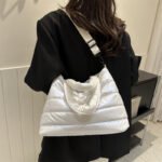 Cotton clothes women's bag 2023 autumn and winter new embroidery thread space cotton shoulder tote bag fashion shiny women's crossbody bag - Image 3