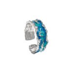 1809 niche design sense irregular texture texture light luxury blue green drip glaze S925 sterling silver ring ring female - Image 4