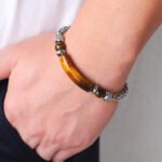 Natural Stone Bracelet Men's Trendy Fashion Personality Retro Handsome Titanium Steel Chain Splicing Tiger's Eye Men's Bracelet - Image 2