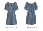 Denim dress women's summer French temperament narrow waist small puff sleeves long and short skirt large size short-sleeved women - Image 6