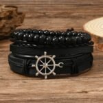 Cross-border new vintage style multi-layer elastic line rudder bow 3 pieces 4 pieces 5 pieces 6 pieces set handwoven men's bracelets - Image 2