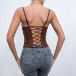 Cross-border women's clothing European and American style sexy solid color lace strap fish bone steel ring wrapped chest breastless backless vest 9009 - Image 4