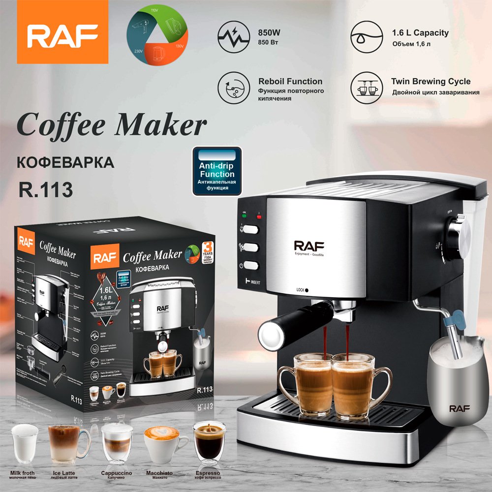 O1CN01XzWluc1WtW0OLTy1l_2200559212846-0-cib.jpg RAF European standard cross-border pump pressure coffee machine home small semi-automatic Italian coffee machine steam milk foaming machine - Image 1