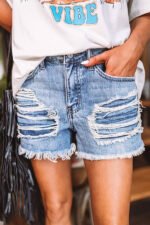 2022 Amazon's foreign trade cross-border European and American summer new high-waisted tassel ripped denim shorts women's raw edge hot pants - Image 5