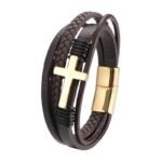Cross border hot sale punk cross leather bracelet men's multi-layer hand-woven rope magnet clasp bracelet jewelry - Image 5