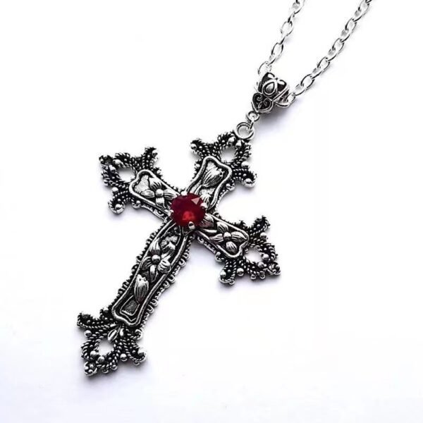 Gothic dark ruby cross necklace wish cross border vintage flower lover pendant