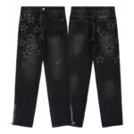 Five-pointed star printed worn-out straight jeans - Image 4