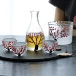Japanese-style plum blossom thumb sake pot sake cup set creative plum blossom frosted glass wine dispenser liquor set wholesale - Image 3