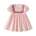 2022 summer new Korean version of the puff sleeve girl's dress square neck lace floral princess skirt short-sleeved children's skirt - Image 5