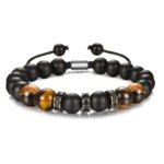 Amazon Hot Selling Obsidian Frosted Woven Bracelet Men's Football Fashion Tiger's Eye Volcanic Stone Beaded Bracelet - Image 5