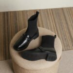 Delicate and thin real leather fake two-wear socks small leather shoes knitted flat single shoes commuting all-match soft bottom women's single shoes - Image 3