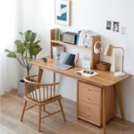 Nordic minimalist European household solid wood drawer computer desk Japanese desk minimalist log storage desk bookshelf combination - Image 2