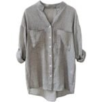 Japanese small fresh stand-up collar loose cotton linen three-quarter sleeve shirt plain cotton linen shirt female sun protection clothing - Image 5