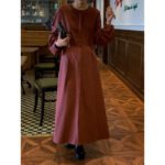 MOXI Thirteen Lines Dress Female Korean Version High Waist Long Dress Design Sense Long Sleeve Skirt