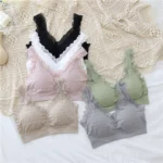 Contrasting color lace side vest-style sleep bra women gather comfort and zero bondage beauty back tube top without steel ring underwear trend - Image 2
