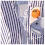 2023 spring and autumn new Korean style fashion blue vertical stripe color matching single pocket casual mid-length shirt women - Image 3