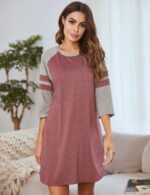 Amazon ebay spring and summer hot style foreign trade European and American women's dress stitching color strip round neck home service pajamas