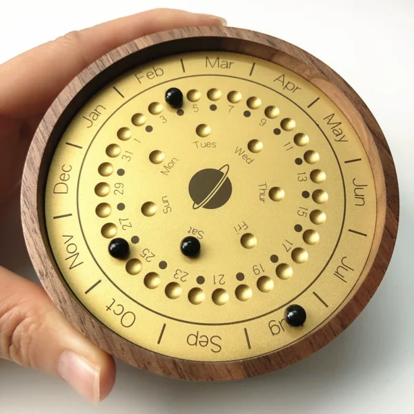 Wooden perpetual calendar desktop decoration office creative desk calendar cultural and creative crafts planetary sundial calendar gift