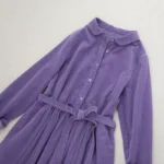 Doll collar shirring big swing dress long skirt washed cotton thin corduroy commuting literary girl autumn and winter 325 - Image 2