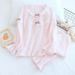 Women's crepe pullover pajamas spring and summer Japanese thin section long-sleeved washed cotton large size solid color cotton yarn home service - Image 6