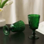 French embossed goblet green feather vine pattern champagne glass red wine foreign wine glass ins style retro green glass - Image 3