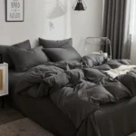 Dark gray ins simple style four-piece bed sheet quilt cover brushed cotton student dormitory set solid color bedding three-piece set - Image 4