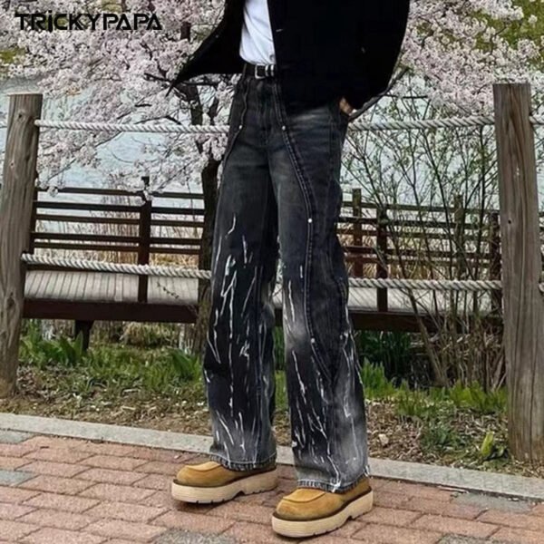 Washed and used paint VIBE style straight jeans