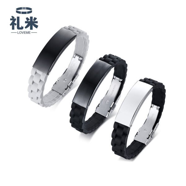 Cross-border supply of European and American silicone stainless steel bracelets engraved glossy black plated hand jewelry bracelets men's jewelry manufacturers