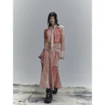 Contrast striped patchwork half-length fishtail skirt - Image 2