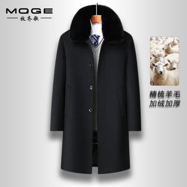 New winter men's wool coat mid-length suede collar dad coat with fleece thickened tweed coat jacket