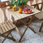 Balcony coffee table set small tea drinking table and chairs outdoor Japanese-style solid wood tea table simple retro chair combination - Image 2