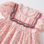 2022 summer new Korean version of the puff sleeve girl's dress square neck lace floral princess skirt short-sleeved children's skirt - Image 3